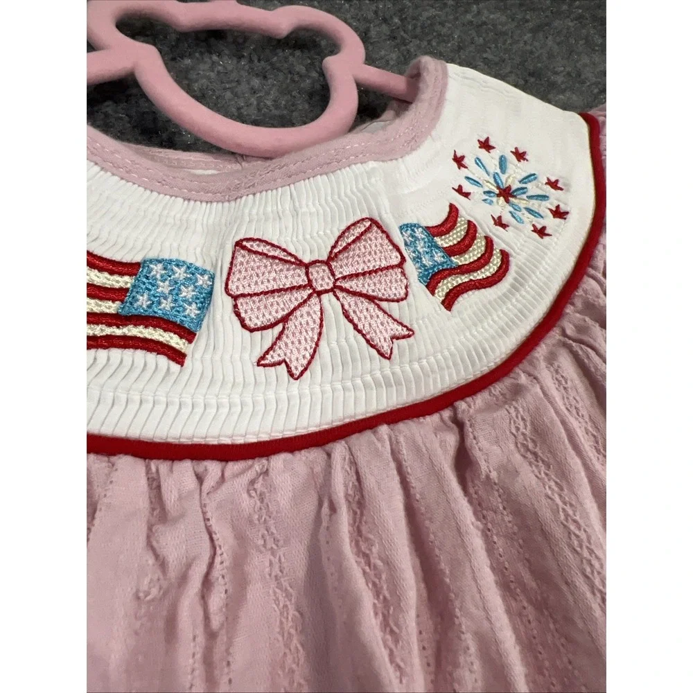 Abby & Erie Pink Smocked Patriotic Dress - Size 2 / 2T - EUC